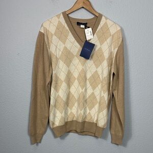 NWT McGeorge Men’s Argyle Cashmere V-Neck Sweater